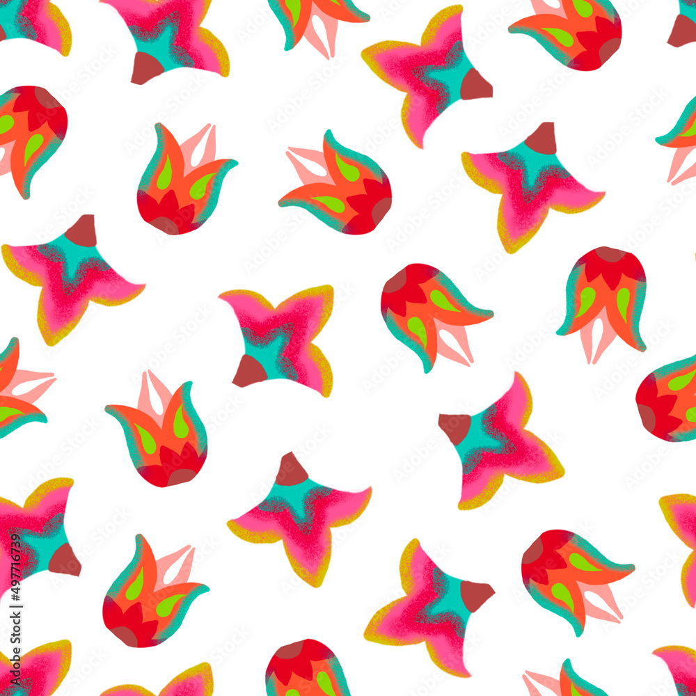 Pretty Stylized Textured Flowers for Summer Seamless Pattern Pretty Stylized Textured Flowers for Summer Seamless Pattern