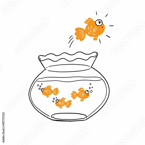 A goldfish jumping out of the water to escape to freedom