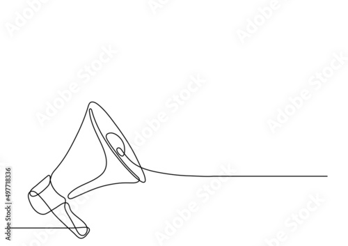 Fototapet Megaphone. Continuous line bullhorn isolated on white background.