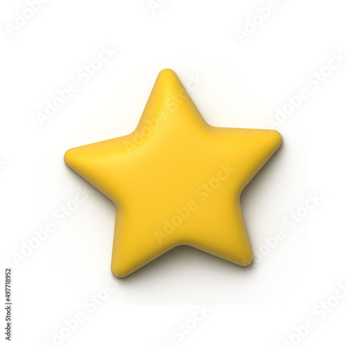 Cartoon yellow star isolated on white background. 3D rendering.