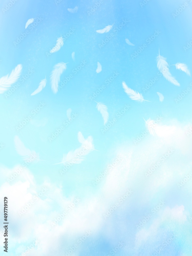 空に舞う天使の羽 天国のイメージ背景素材 ilustración de Stock | Adobe Stock
