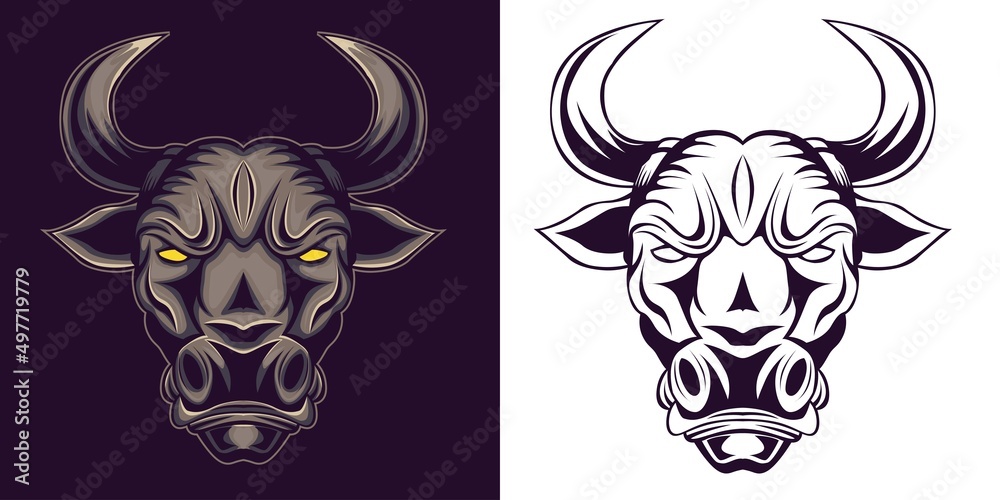 bull head illustration in detailed style