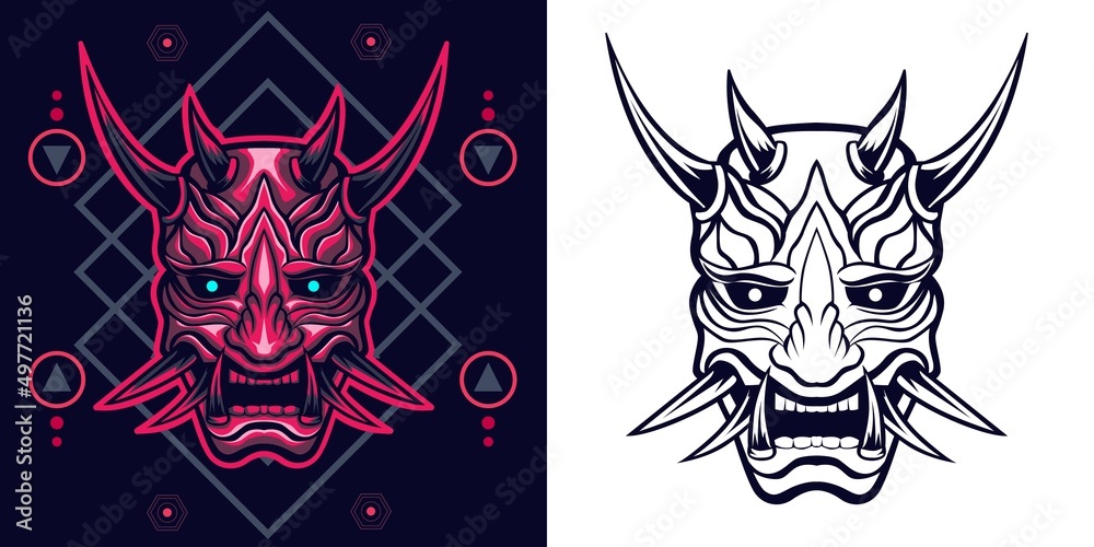 Obraz premium oni mask japanese mask sacred geometry