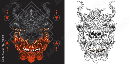 skull with horn vector illustration