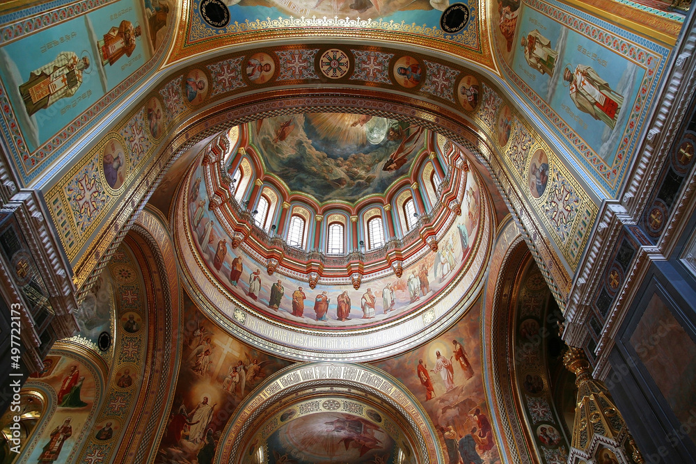 View of the interior of the Cathedral of Christ the Savior. Moscow, Russia