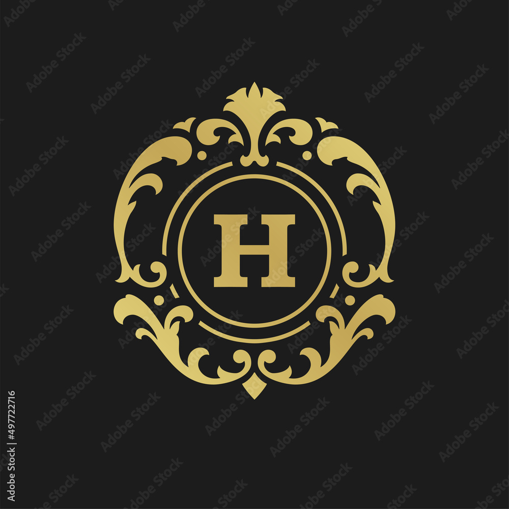 Luxury monogram logo template vector object for logotype or badge design. Trendy vintage royal ornament frame illustration, good for fashion boutique, alcohol or hotel brand.
