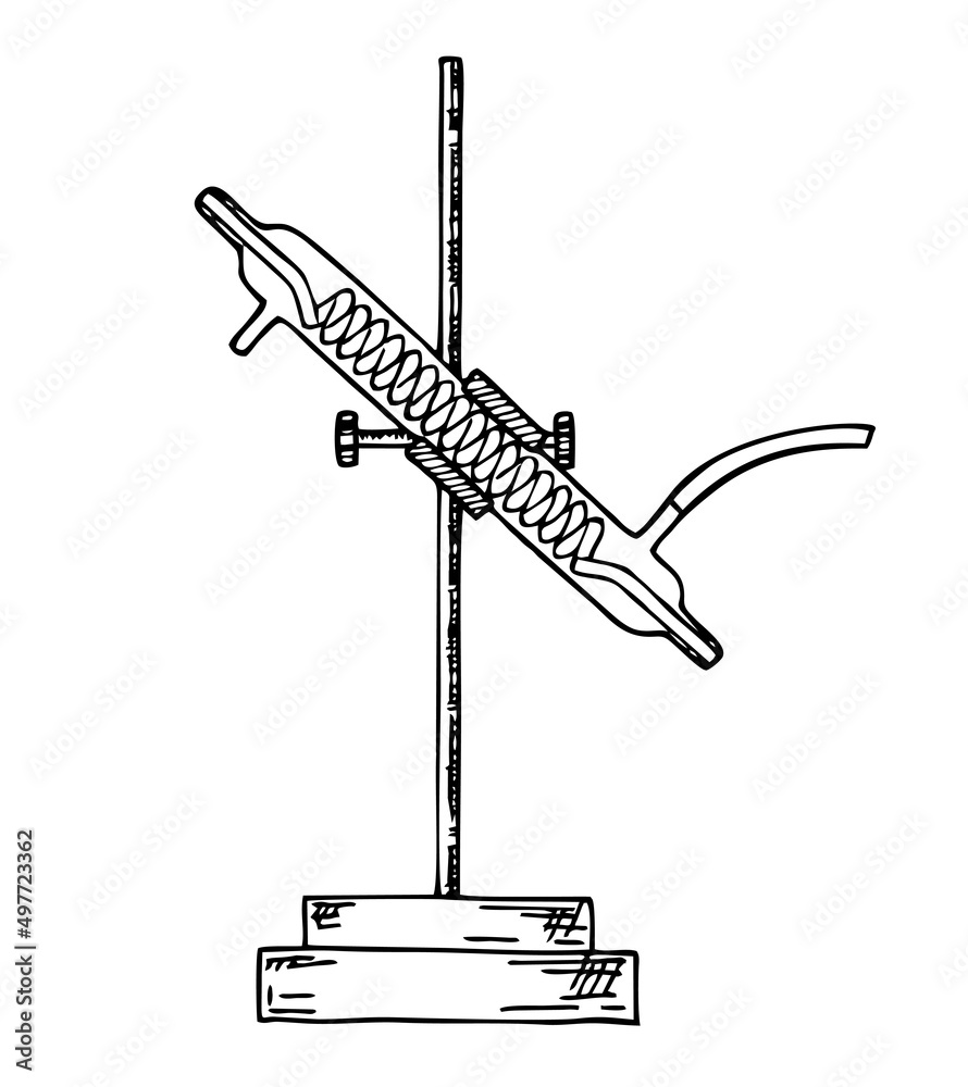 Laboratory glass flask cooler for chemistry experiments or scientific research design. Condenser