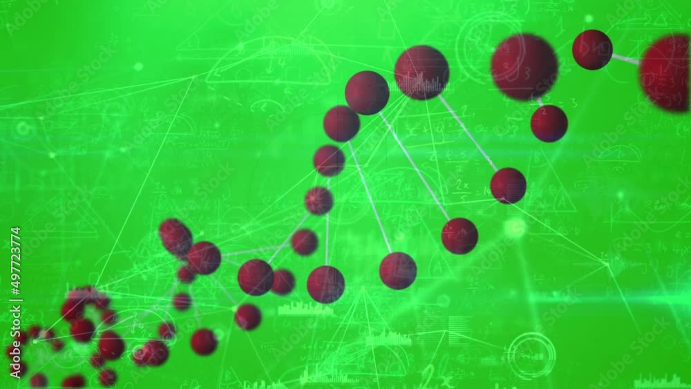 Animation of dna and scientific data processing on green background Animation of dna and scientific data processing on green background