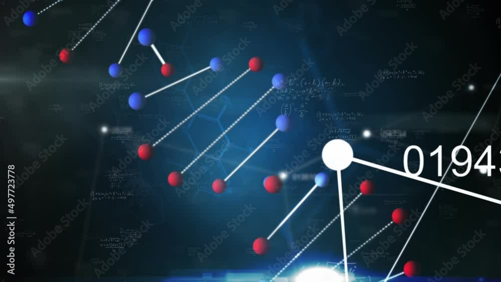 Animation of dna and scientific data processing on black background Animation of dna and scientific data processing on black background