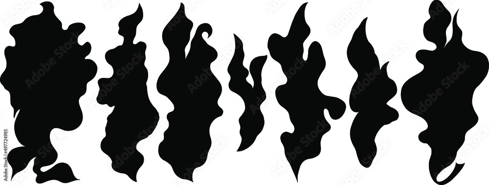 Set of abstract silhouette . Hand drawn shapes vector illustrations. Ink painting style composition
