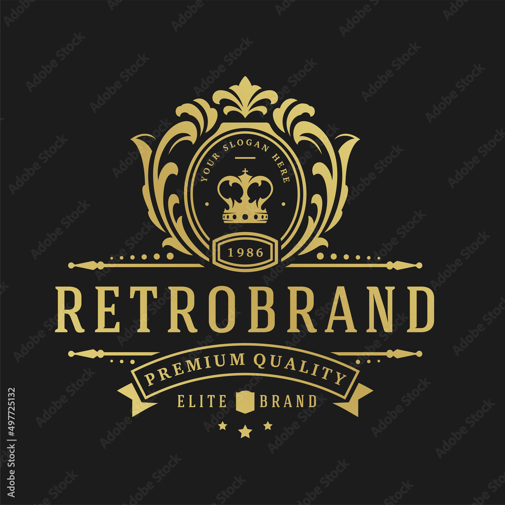 Luxury logo design template vector illustration. Victorian vignettes ornament shapes for logotype or badge design. Good for fashion boutique, alcohol or restaurant branding. Luxury logo design template vector illustration. Victorian vignettes ornament shapes for logotype or badge design. Good for fashion boutique, alcohol or restaurant branding.