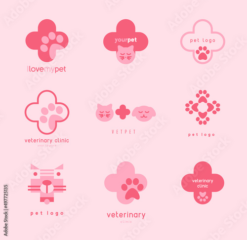 Veterinary clinic pharmacy pet animal logo logotype set shop store health care