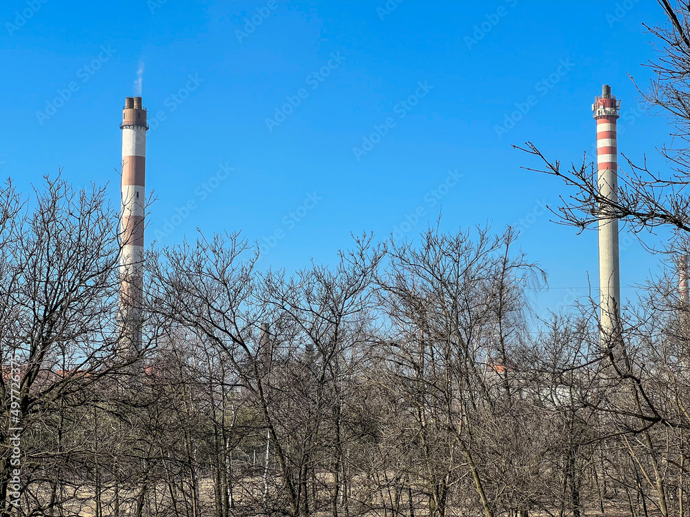 High chimneys of zinc and lead smelters