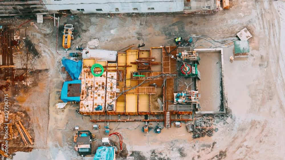 hyperlapse timelapse time lapse flat view Construction And Development Of Modern Multi-storey Residential Houses. Elevated View timelapse with construction site area. Development Multistorey