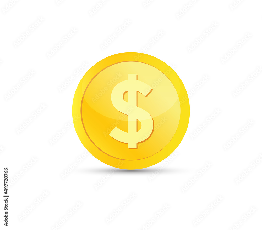 Dollar Golden coin on white background. Currency symbols. Money sign. Vector illustration. Dollar Golden coin on white background. Currency symbols. Money sign. Vector illustration.