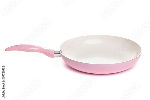 Fotografie, Obraz frying pan of pink color with white non-stick coating on an isolated background