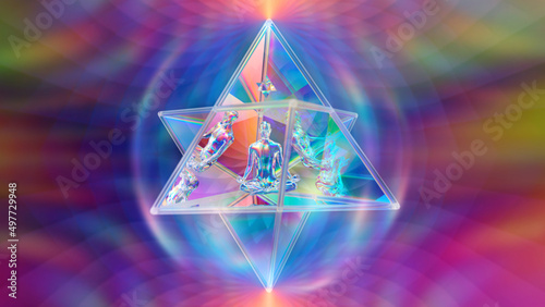 3d illustration of a meditative astral journey on an object from the sacred geometry 