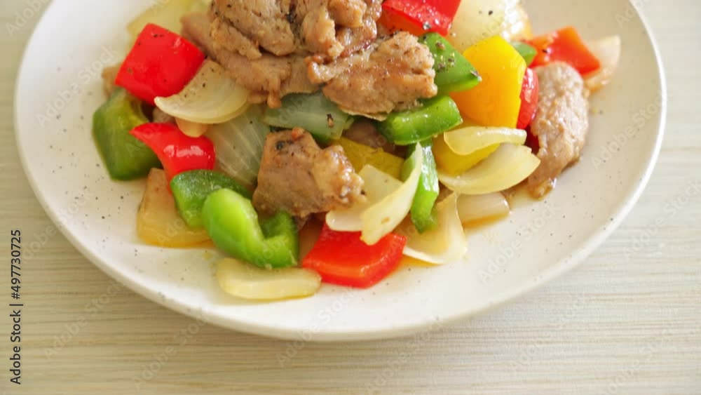 Stir Fried Pork with Black Pepper on plate Stir Fried Pork with Black Pepper on plate