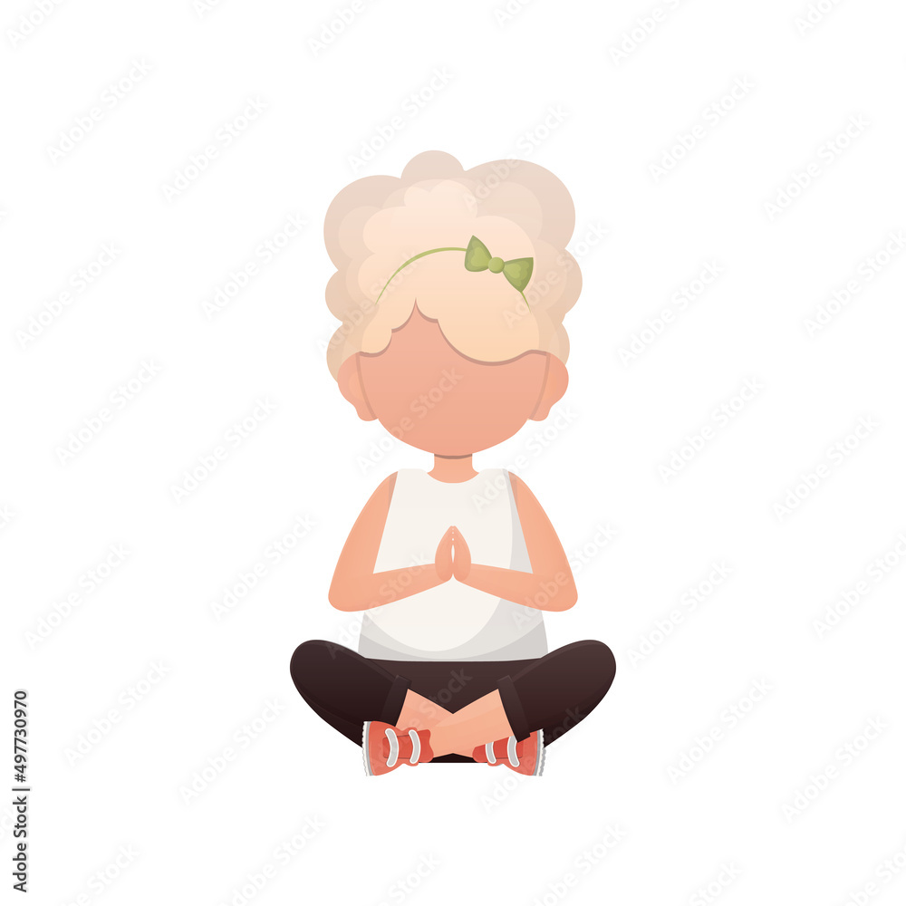 Little girl is meditating. Isolated on white background. Vector. Little girl is meditating. Isolated on white background. Vector.
