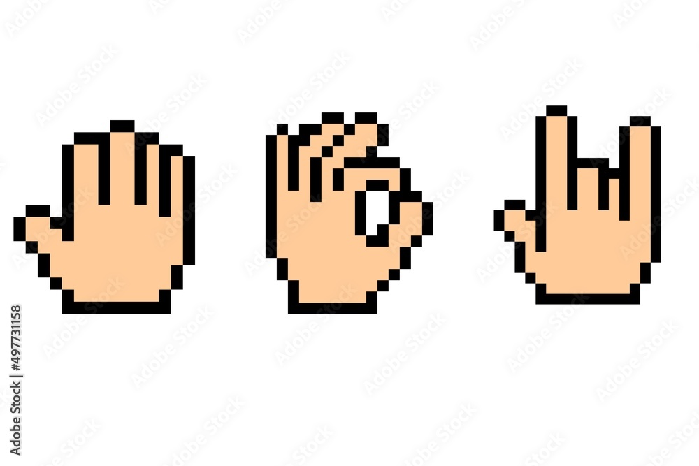 pixel cursor hand set on white background. illustration pixel cursor hand set on white background. illustration