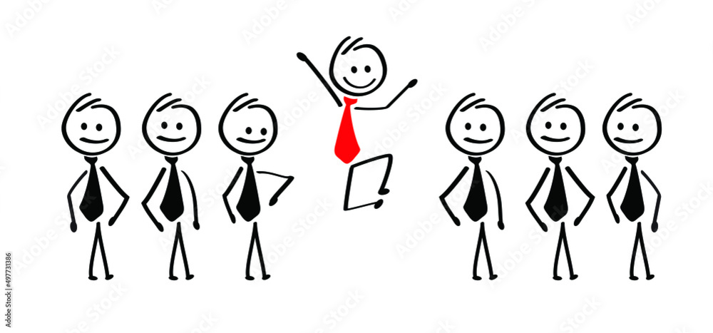 Unique person in the crowd. Domino effect. Business concept. Social networks. Cartoon vector stopping, falling people stickman. Standing stick figure, management, successful team leader or manager. Unique person in the crowd. Domino effect. Business concept. Social networks. Cartoon vector stopping, falling people stickman. Standing stick figure, management, successful team leader or manager.