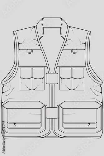 chest vest bag outline drawing vector, chest vest bag in a sketch style, trainers template outline, vector Illustration. 