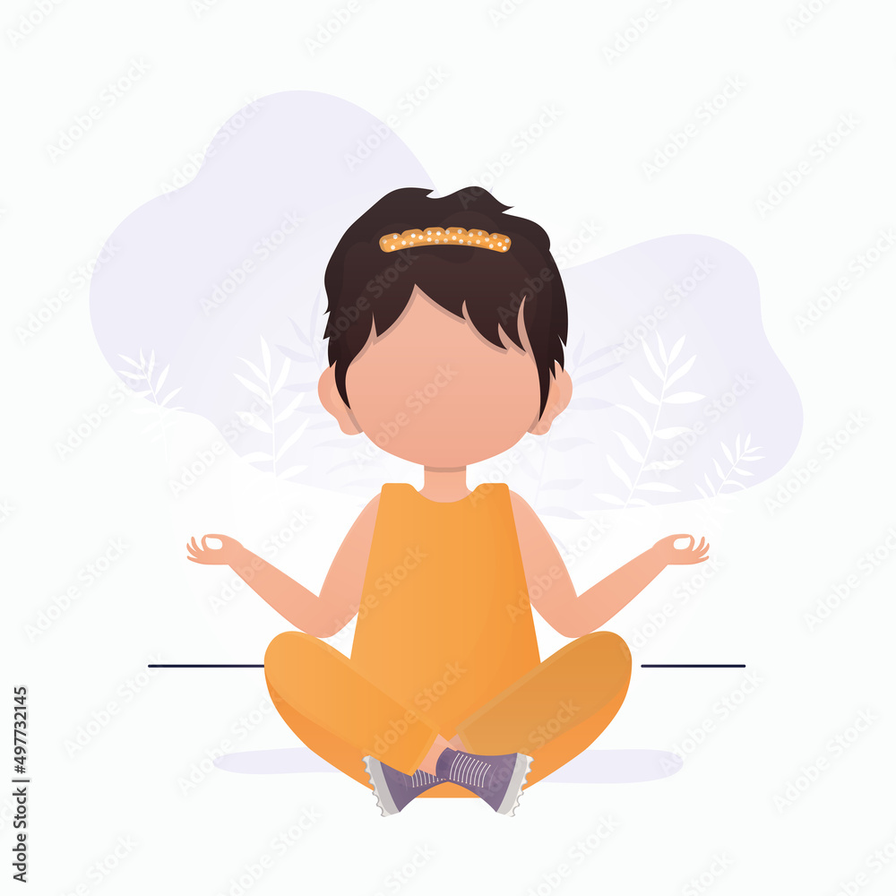 Little girl sits in the lotus position. Yoga kids. Vector illustration in cartoon style. Little girl sits in the lotus position. Yoga kids. Vector illustration in cartoon style.