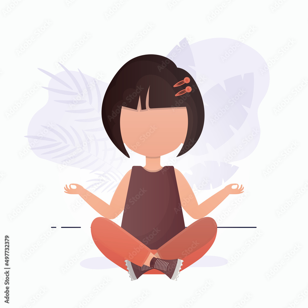 Little girl is meditating. Cute yoga, mindfulness and relaxation. Vector. Little girl is meditating. Cute yoga, mindfulness and relaxation. Vector.