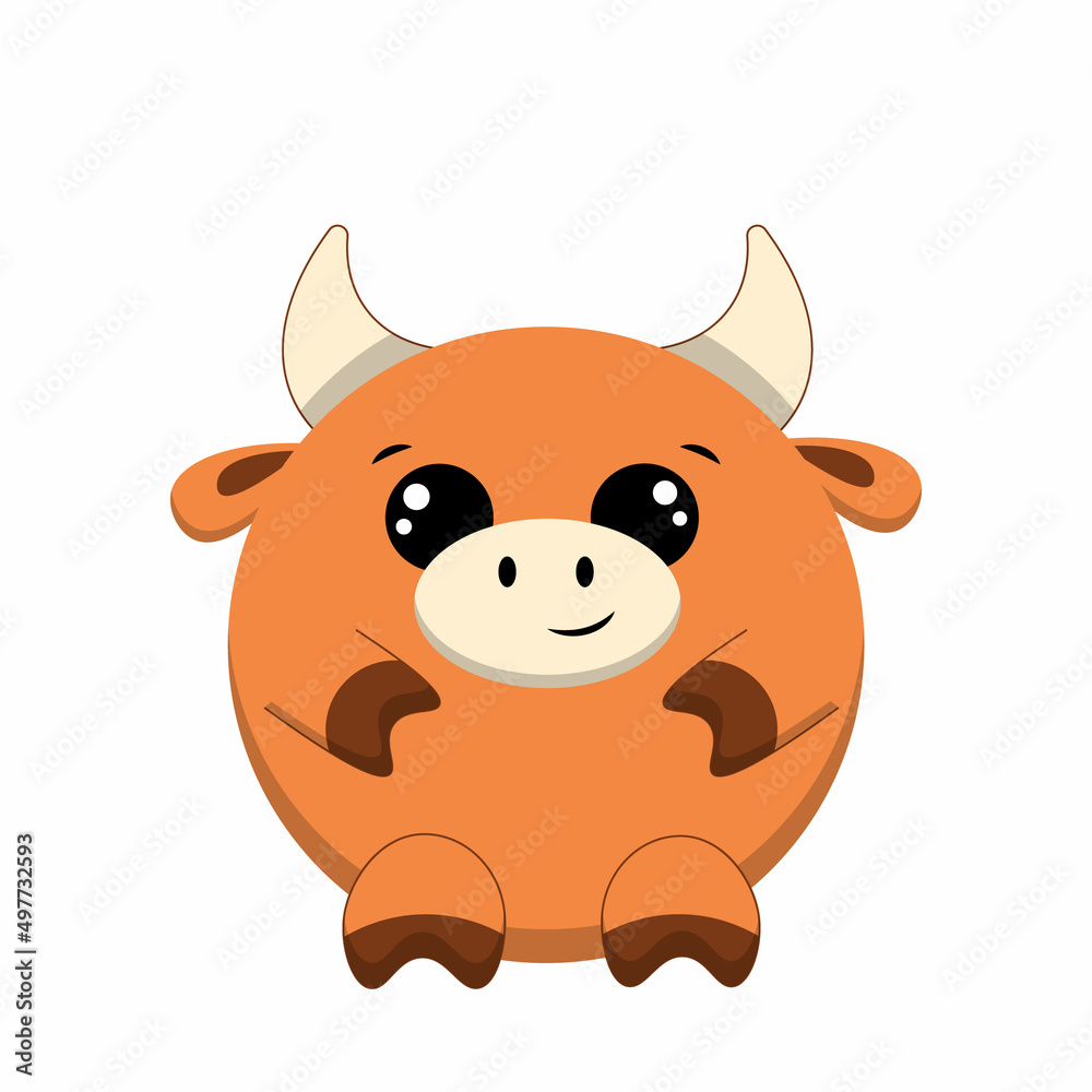 Cute cartoon round Bull. Draw illustration in color Cute cartoon round Bull. Draw illustration in color