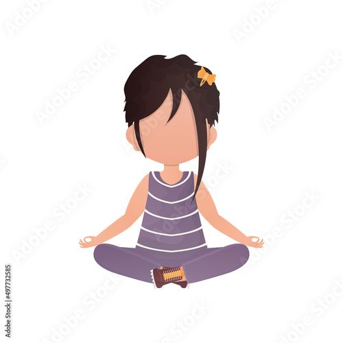 Little girl is doing yoga. Isolated. Vector illustration in cartoon style.