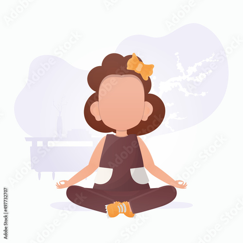 Little girl is meditating. Yoga kids. Vector.