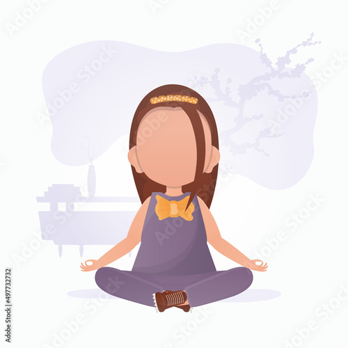 Little girl is meditating. Yoga kids. Vector illustration.
