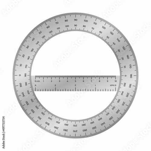Vector illustration protractor ruler isolated on white background. Realistic protractor in flat style. Measurement and drawing tool. Tilt angle meter.