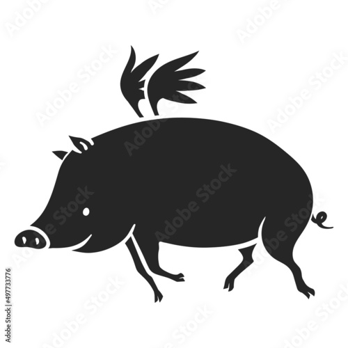 Hand drawn icon flying pig.