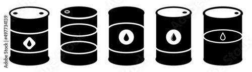 Set of oil barrel icons. Vector illustration isolated on white background