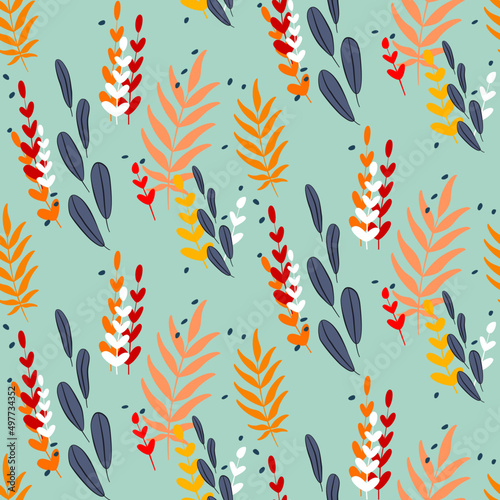 Vector seamless half-drop pattern, with leaves