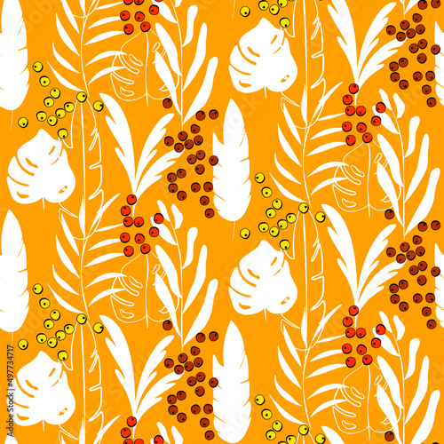 Vector seamless half-drop pattern, with leaves and hackberry