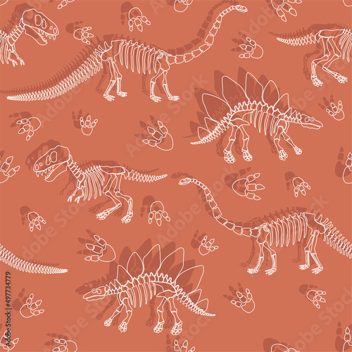 Seamless vector pattern with dinosaur skeleton. 
