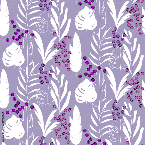 Vector seamless half-drop pattern, with leaves and hackberry