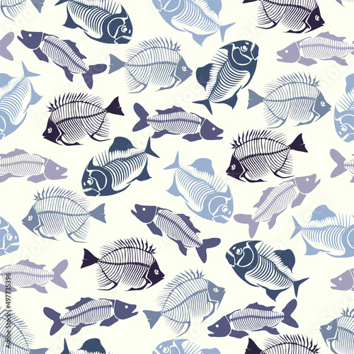 Photography Seamless vector pattern with fish skeleton.