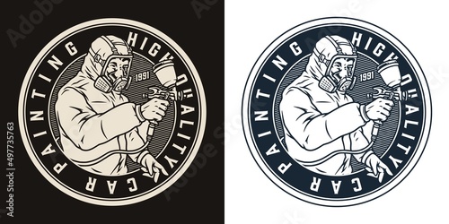 Car painting monochrome round badge