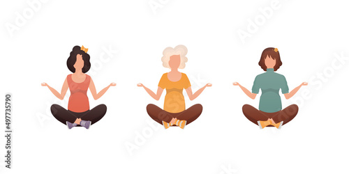 Set of Women Meditate. Isolated. Vector illustration.
