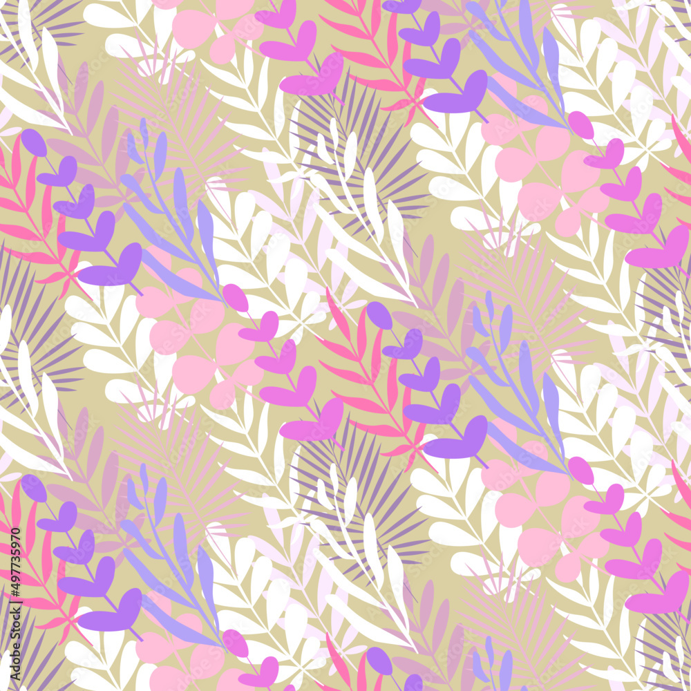 Fototapeta premium Vector seamless half-drop pattern, with leaves 
