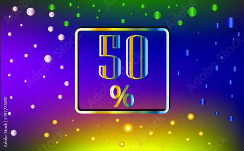 50% discount. Banner with colored light effect for sale in stores and promotions.