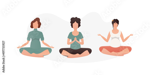 Set of Women Meditate. Isolated on white background. Vector.