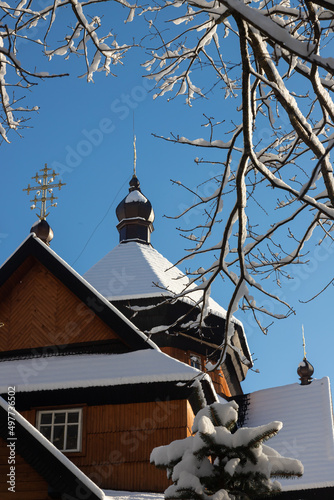 Hutsul church in Kryvorivnya, Ivano-Frankivsk Oblast. Ukraine photo