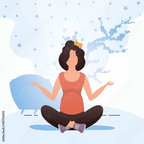 Woman doing yoga. The concept of calm and tranquility. Vector.