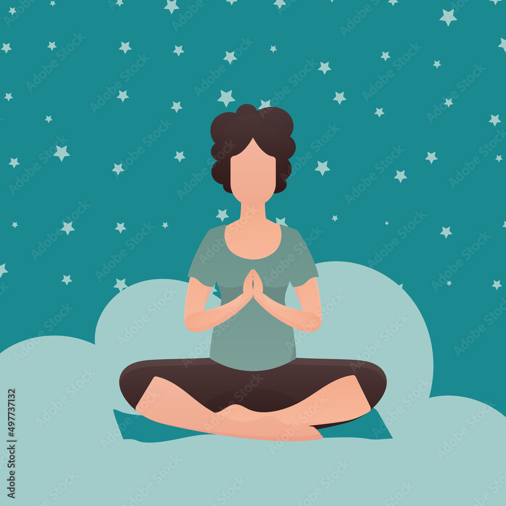 Woman doing yoga in lotus position. Healthy lifestyle concept. Vector illustration in cartoon style.