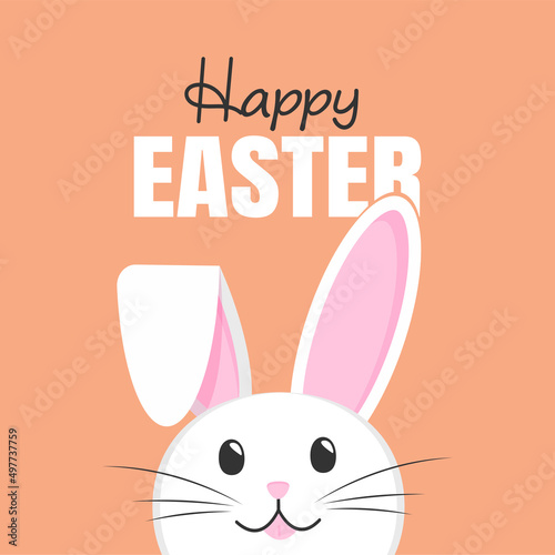Happy Easter card with rabbit stuck out his tongue. Easter Bunny on an orange background. Wishes card concept.