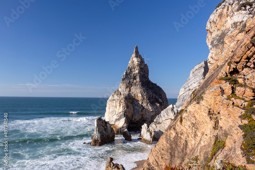 Cliffs of the Praia da Ursa beach by Cabo da Roca, between Cascais and Sintra on the Lisbon coast of Atlantic ocean, Portugal